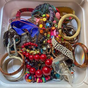Estate Jewelry - Lot Vintage & Modern Mixed Bangles, Bracelets, Necklaces & More